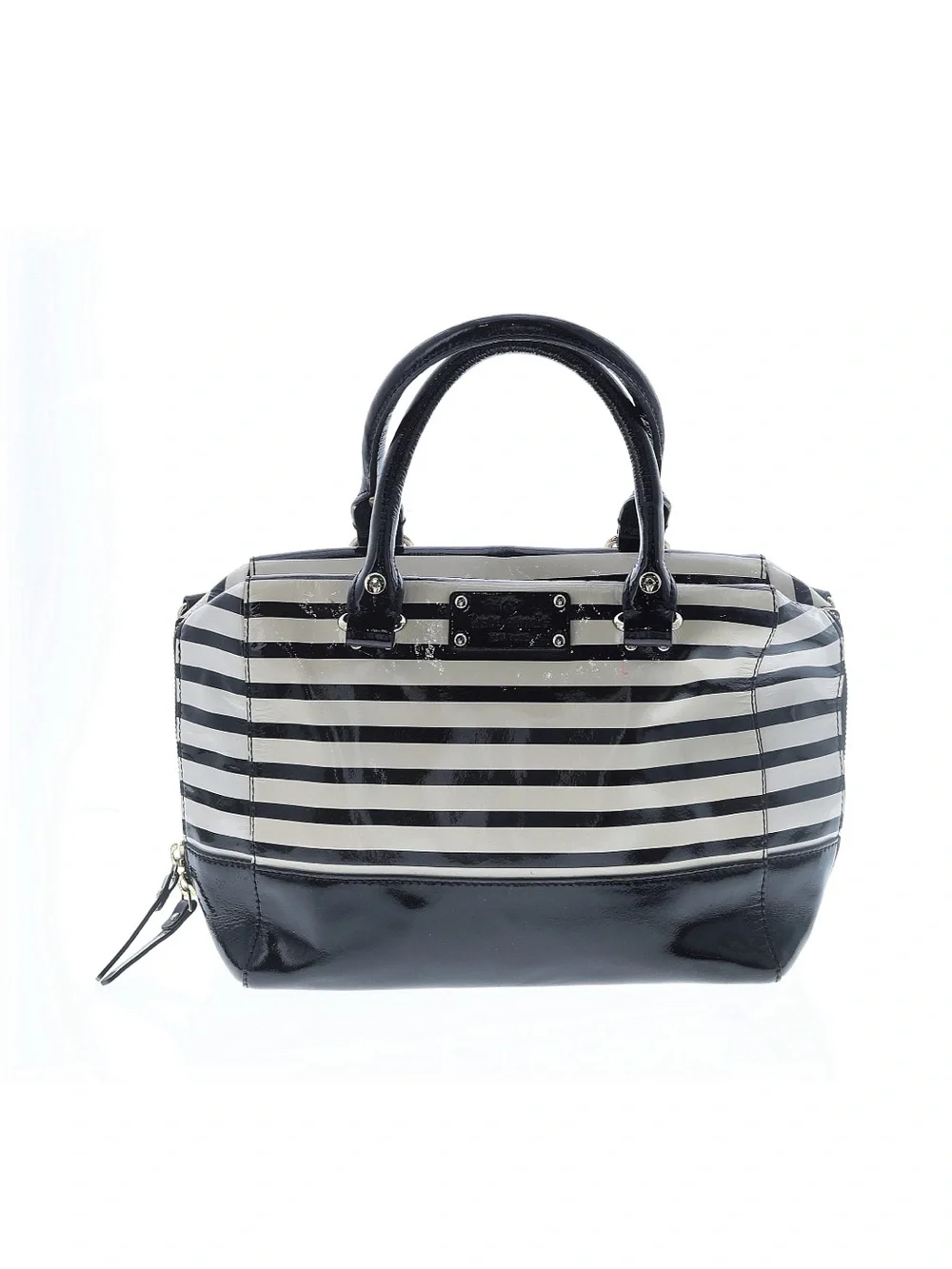 kate spade Black and White Striped Patent Satchel